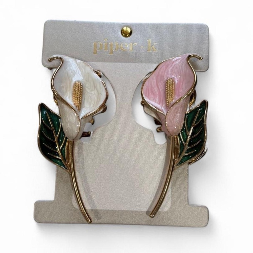 Piper K Calla Lily Metal Hair Claw Clips Set of 2 NWT Gold Floral